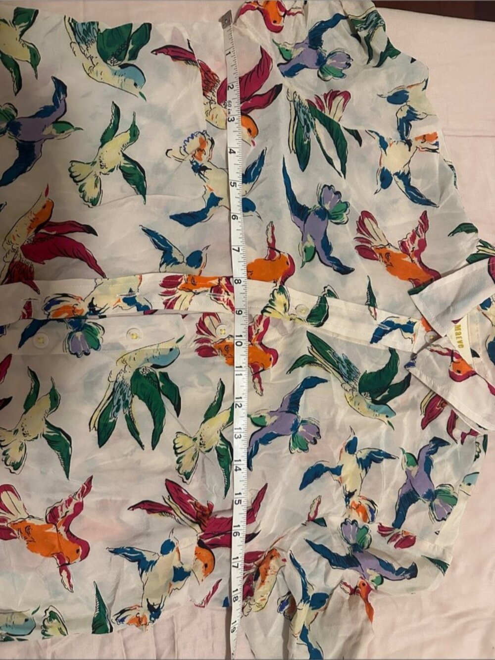 Anthropologie-Maeve Cream Blouse with Colorful Bird Print - Picture 7 of 8